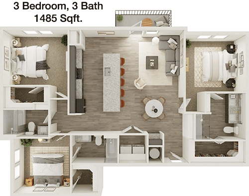 1,485 sq ft floorplan layout