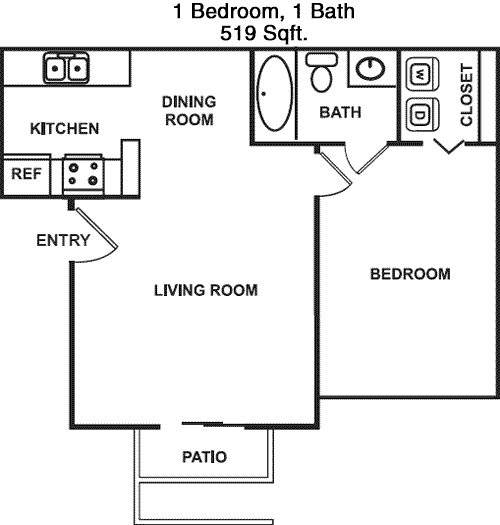 519 sq ft floorplan layout