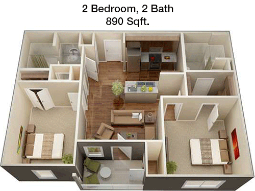 890 sq ft floorplan layout