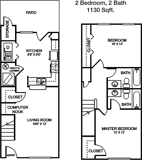 1,130 sq ft floorplan layout