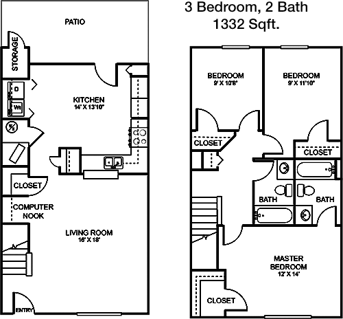1,332 sq ft floorplan layout