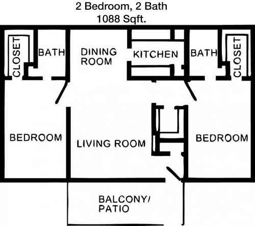 1,088 sq ft floorplan layout