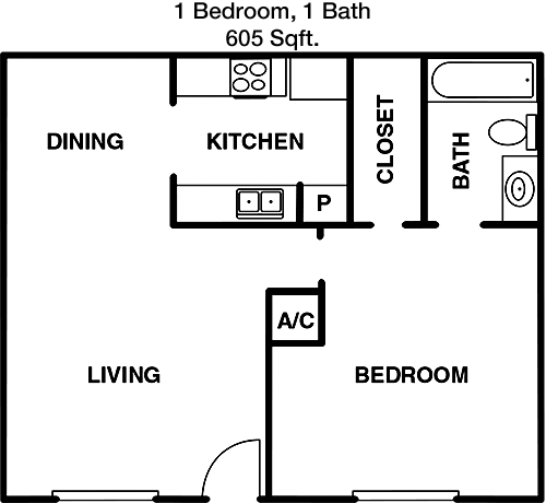 605 sq ft floorplan layout