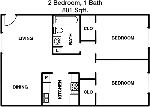 801 sq ft floorplan layout