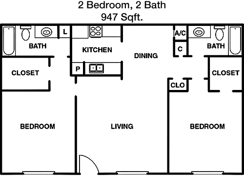 947 sq ft floorplan layout
