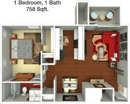 758 sq ft floorplan layout