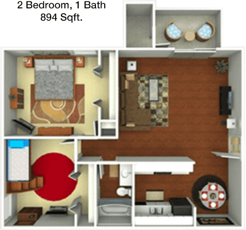 894 sq ft floorplan layout