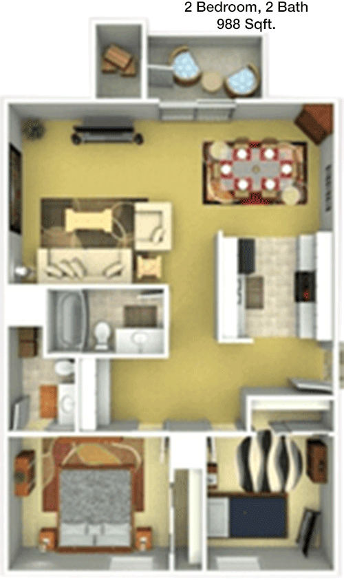 988 sq ft floorplan layout