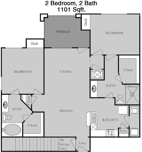 1,101 sq ft floorplan layout