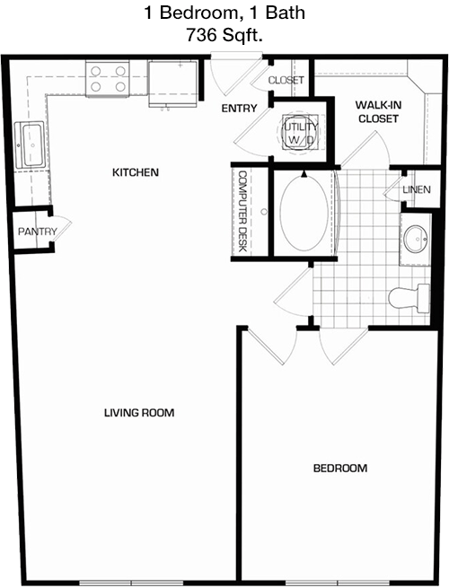 736 sq ft floorplan layout