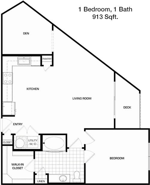 913 sq ft floorplan layout