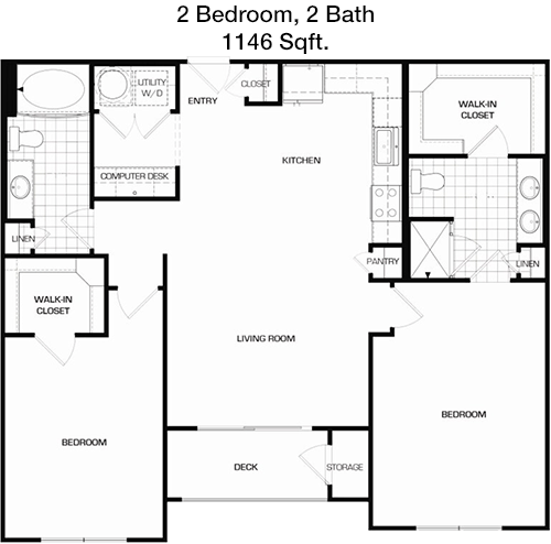 1,146 sq ft floorplan layout