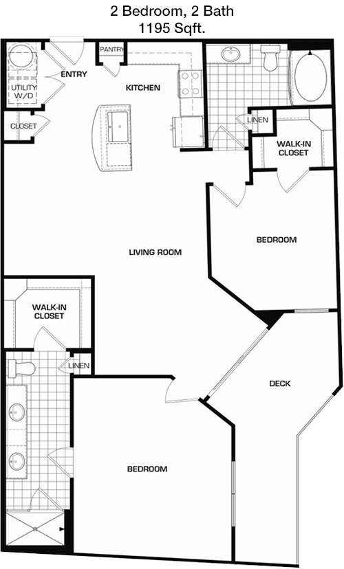 1,195 sq ft floorplan layout