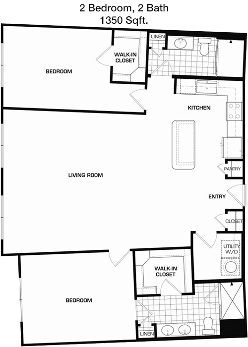 1,350 sq ft floorplan layout