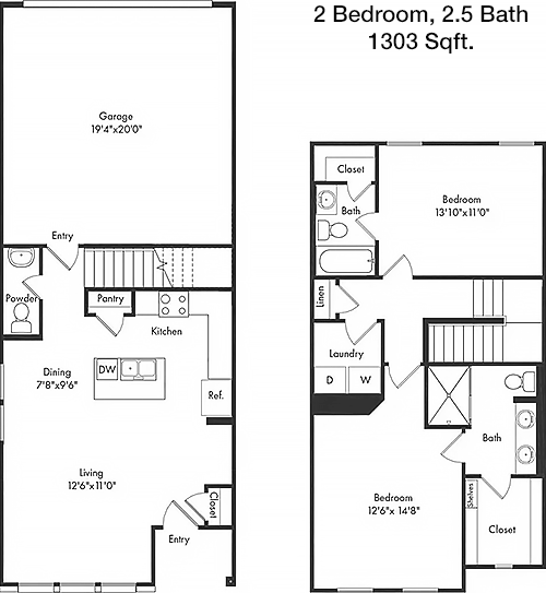 1,303 sq ft floorplan layout