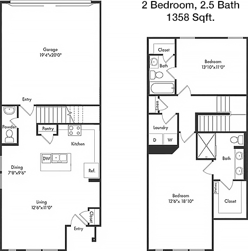 1,358 sq ft floorplan layout