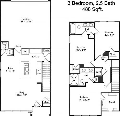 1,488 sq ft floorplan layout