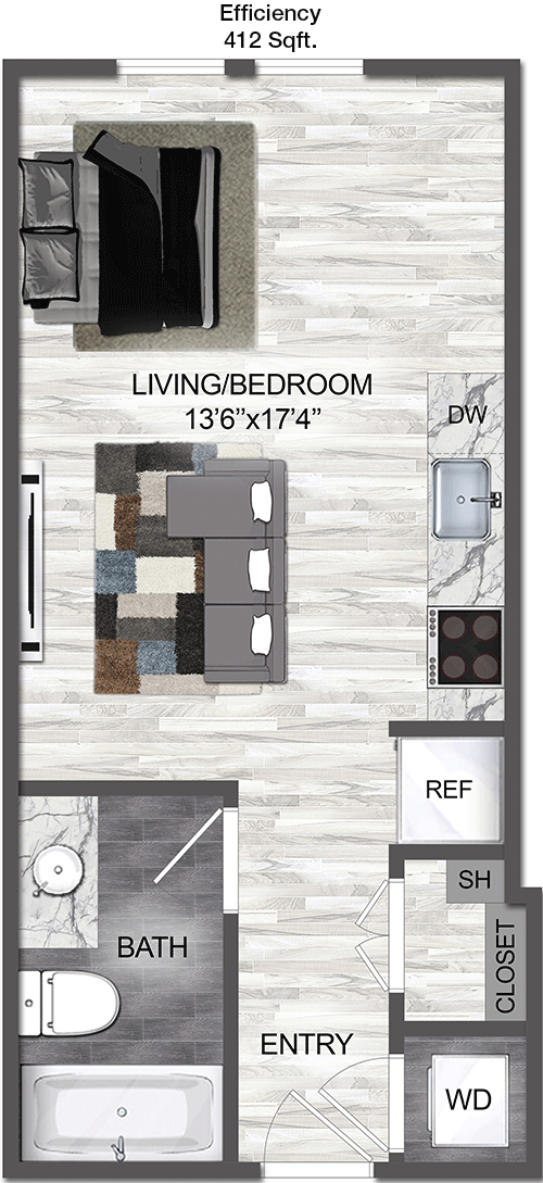 412 sq ft floorplan layout