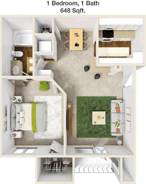 648 sq ft floorplan layout