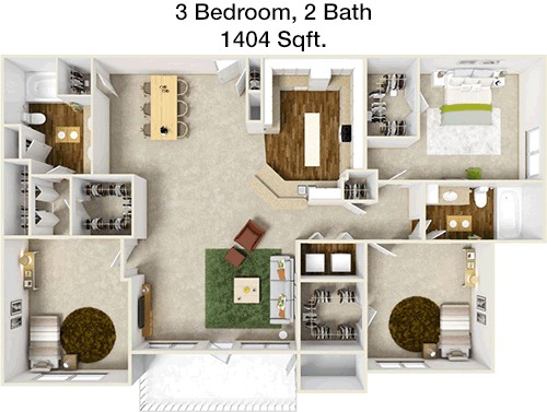 1,404 sq ft floorplan layout