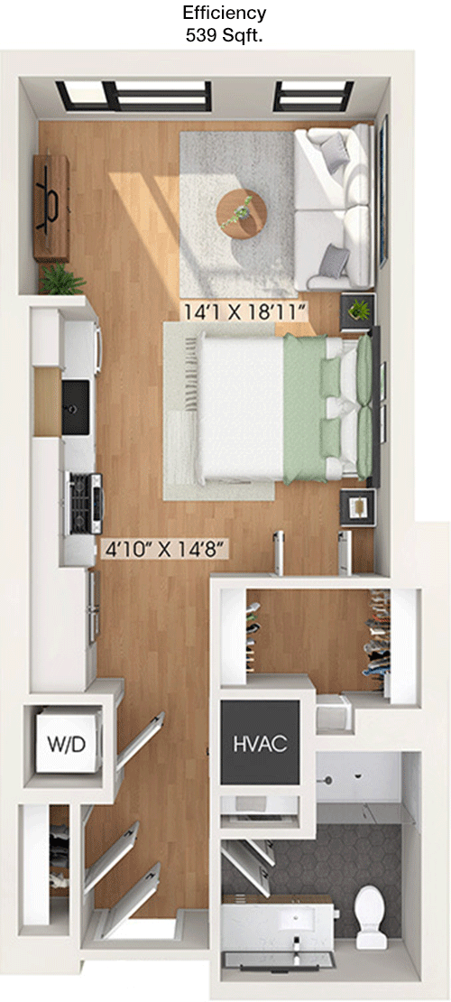 539 sq ft floorplan layout