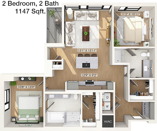 1,147 sq ft floorplan layout