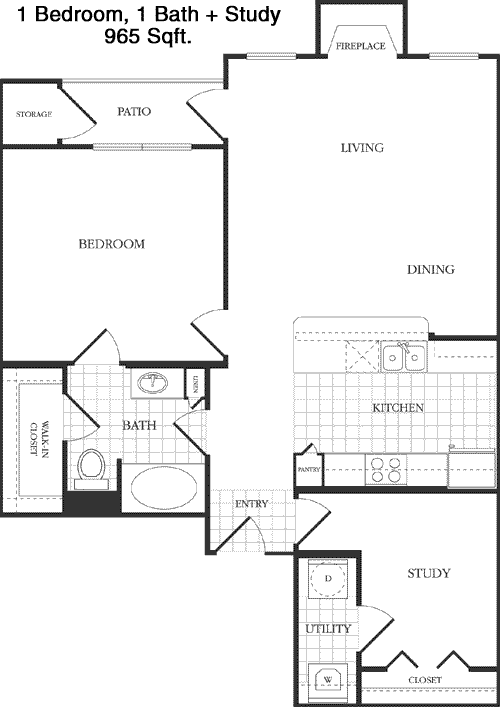 965 sq ft floorplan layout
