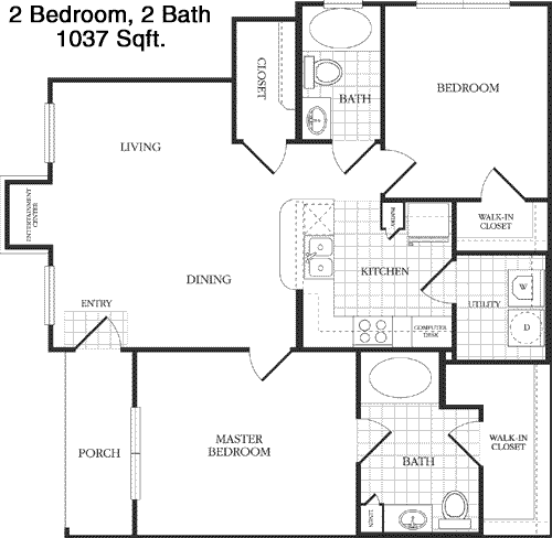 1,037 sq ft floorplan layout