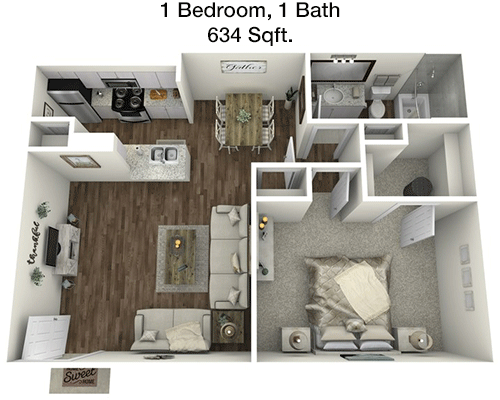634 sq ft floorplan layout