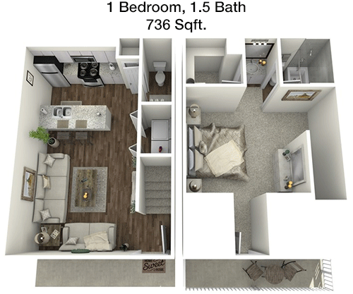 736 sq ft floorplan layout