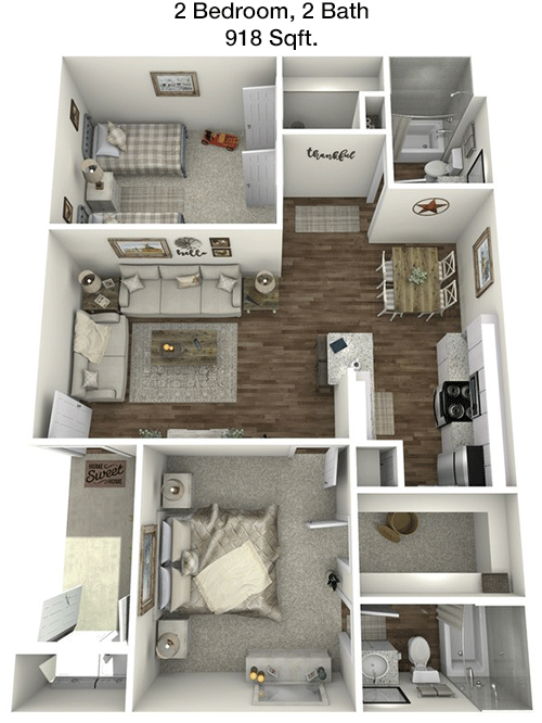 918 sq ft floorplan layout