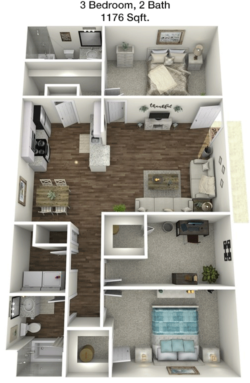 1,176 sq ft floorplan layout