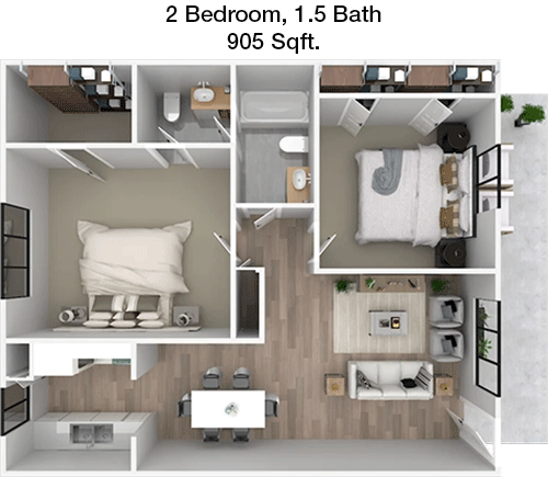 905 sq ft floorplan layout