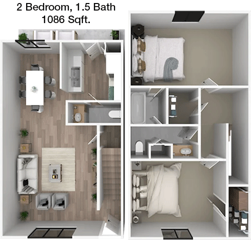 1,086 sq ft floorplan layout