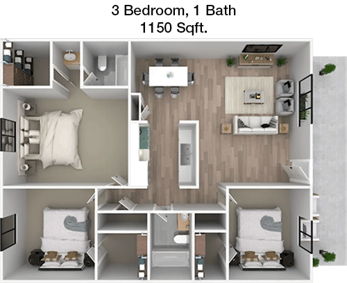 1,150 sq ft floorplan layout
