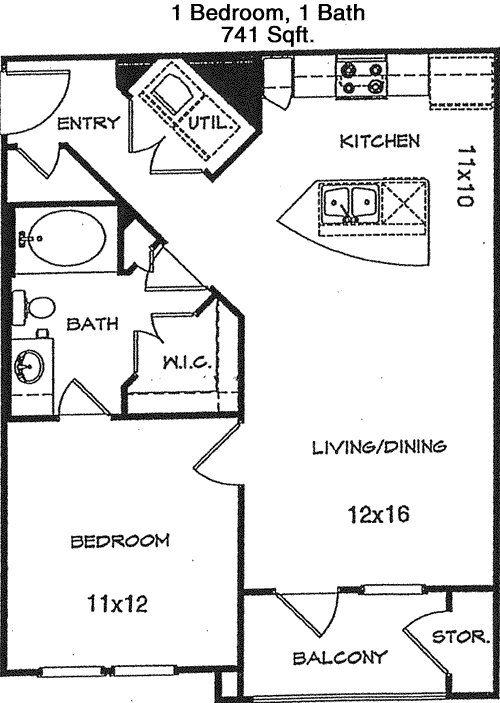 741 sq ft floorplan layout