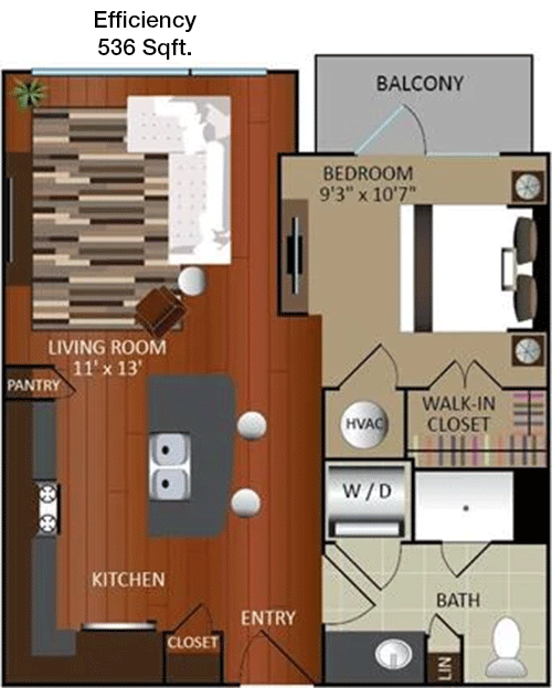 536 sq ft floorplan layout