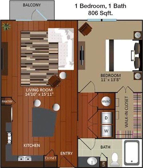 806 sq ft floorplan layout