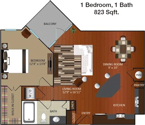 823 sq ft floorplan layout