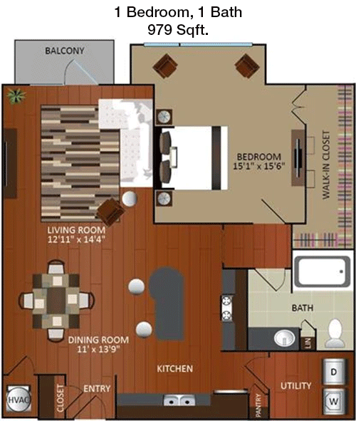 979 sq ft floorplan layout