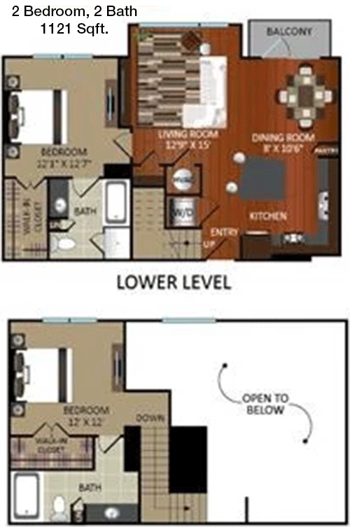 1,121 sq ft floorplan layout