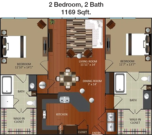 1,169 sq ft floorplan layout