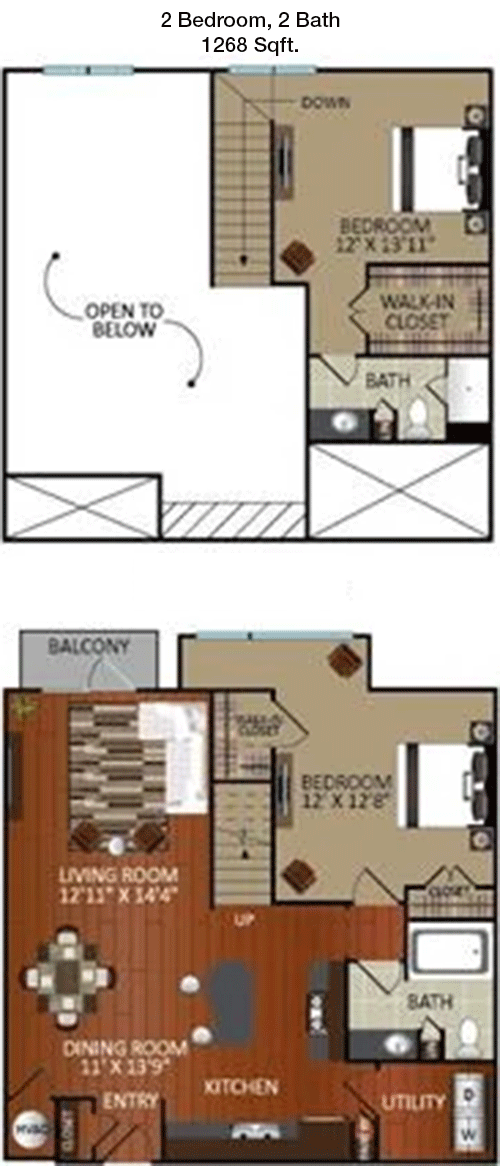 1,268 sq ft floorplan layout
