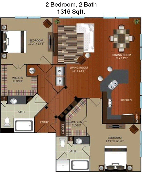 1,316 sq ft floorplan layout