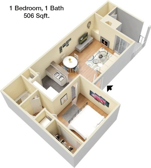 506 sq ft floorplan layout