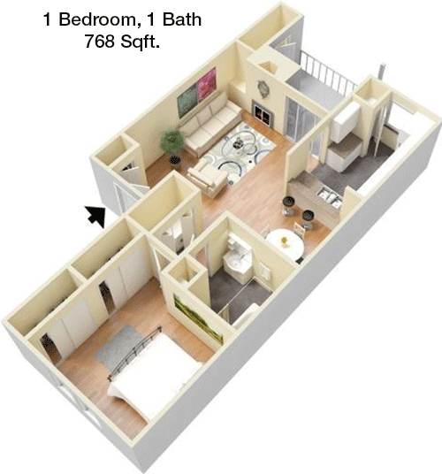 768 sq ft floorplan layout