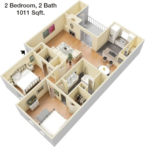 1,011 sq ft floorplan layout