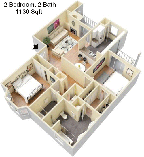1,130 sq ft floorplan layout
