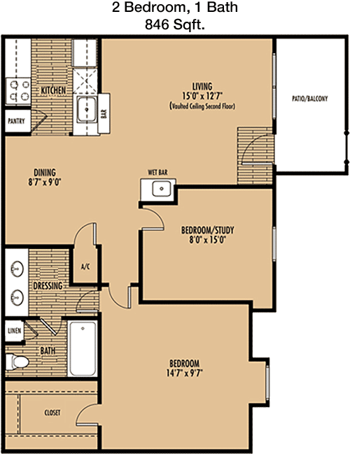 846 sq ft floorplan layout