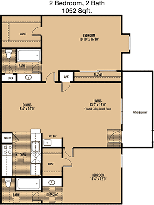 1,052 sq ft floorplan layout